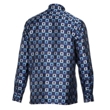 Chess Board - Blue Men's Jacquard Satin Luxury Formal Shirt