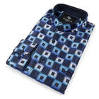 Chess Board - Blue Men's Jacquard Satin Luxury Formal Shirt
