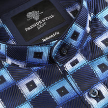 Chess Board - Blue Men's Jacquard Satin Luxury Formal Shirt