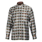 Chess Board - Brown Men's Jacquard Satin Luxury Formal Shirt