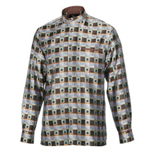 Chess Board - Brown Men's Jacquard Satin Luxury Formal Shirt