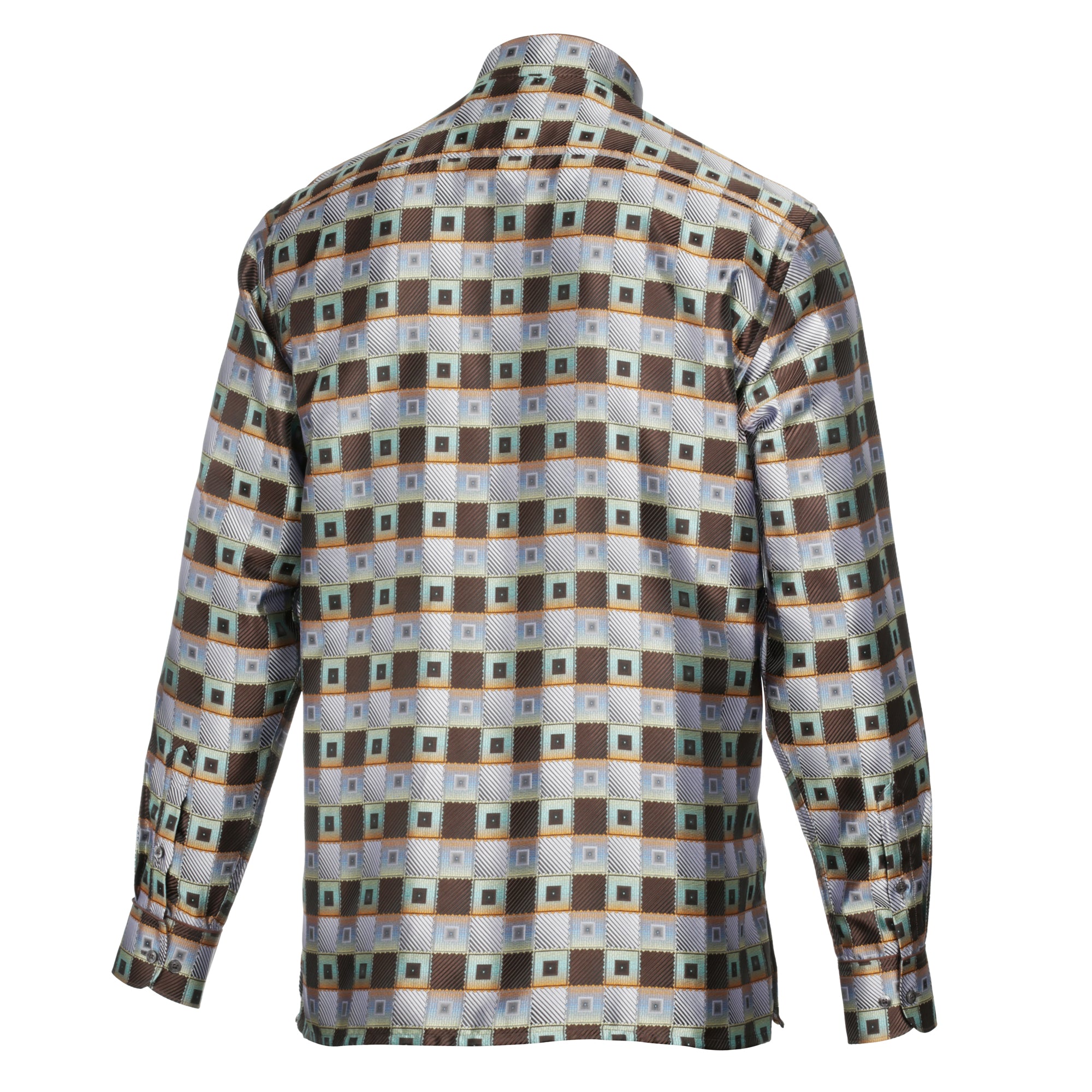 Chess Board - Brown Men's Jacquard Satin Luxury Formal Shirt