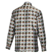Chess Board - Brown Men's Jacquard Satin Luxury Formal Shirt