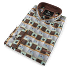 Chess Board - Brown Men's Jacquard Satin Luxury Formal Shirt