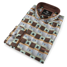 Chess Board - Brown Men's Jacquard Satin Luxury Formal Shirt