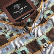 Chess Board - Brown Men's Jacquard Satin Luxury Formal Shirt