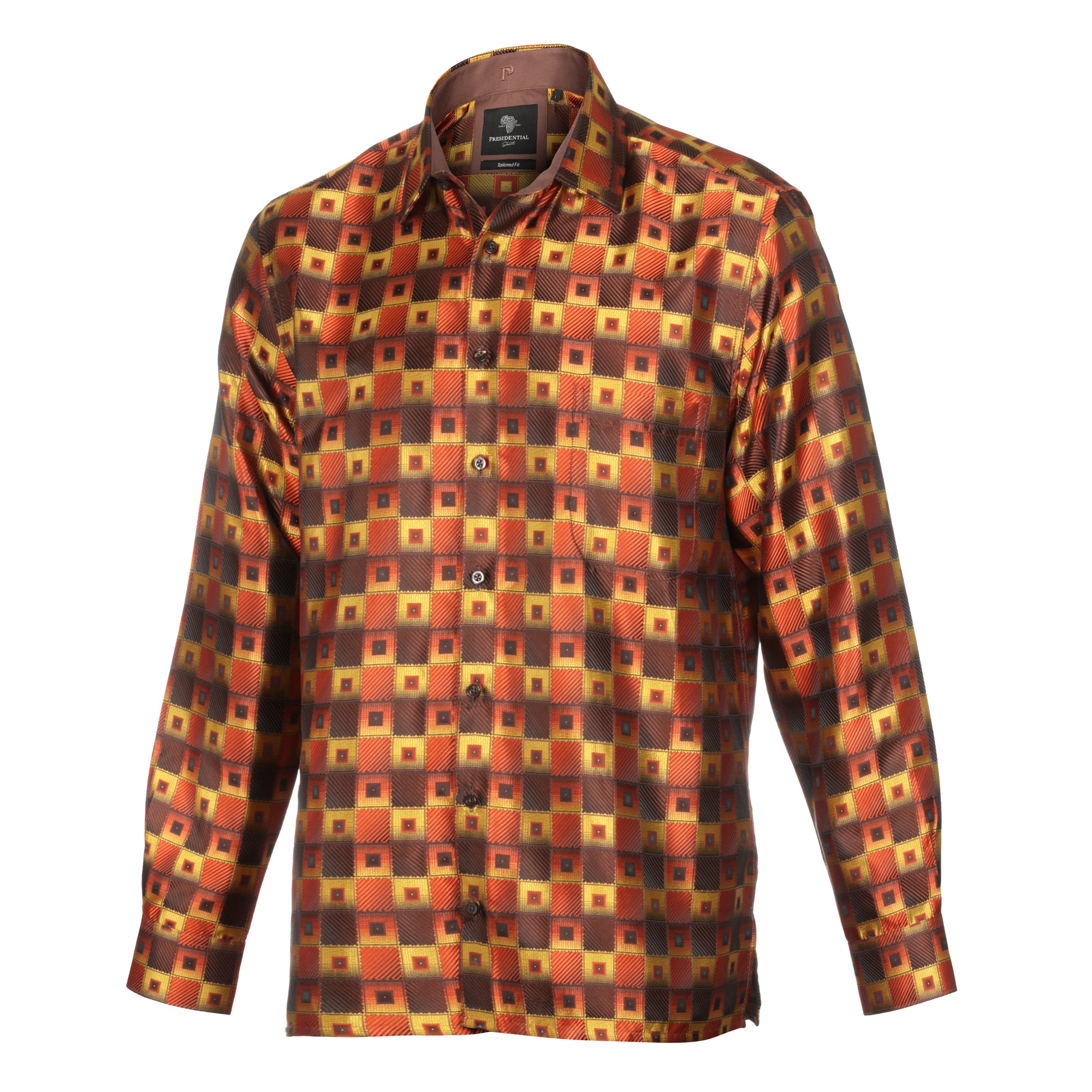 Chess Board - Orange Men's Jacquard Satin Luxury Formal Shirt