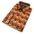 Chess Board - Orange Men's Jacquard Satin Luxury Formal Shirt