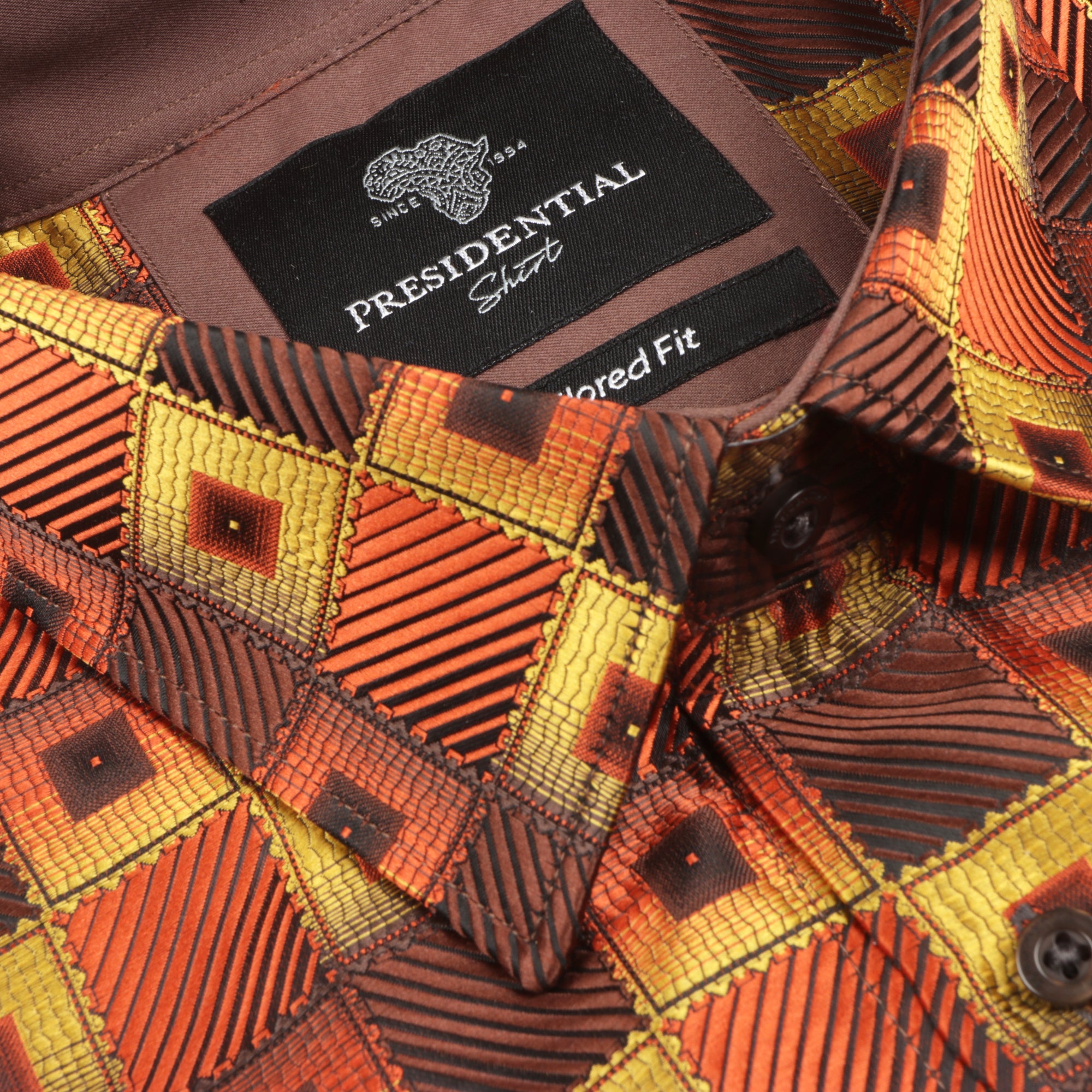 Chess Board - Orange Men's Jacquard Satin Luxury Formal Shirt