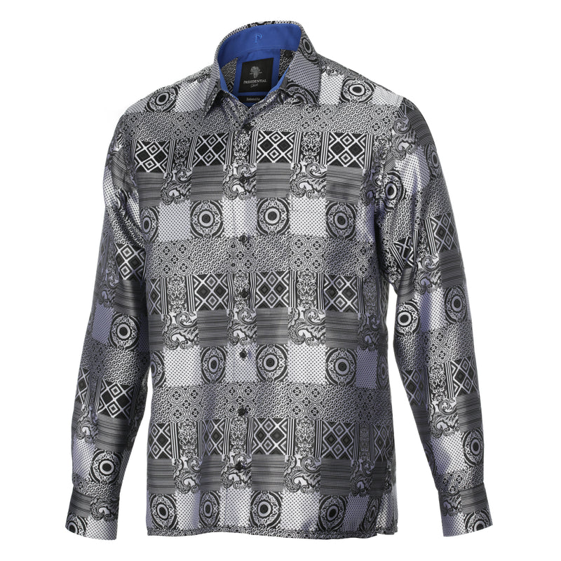 African Chess - Black Men's Jacquard Woven Luxury Formal Shirt