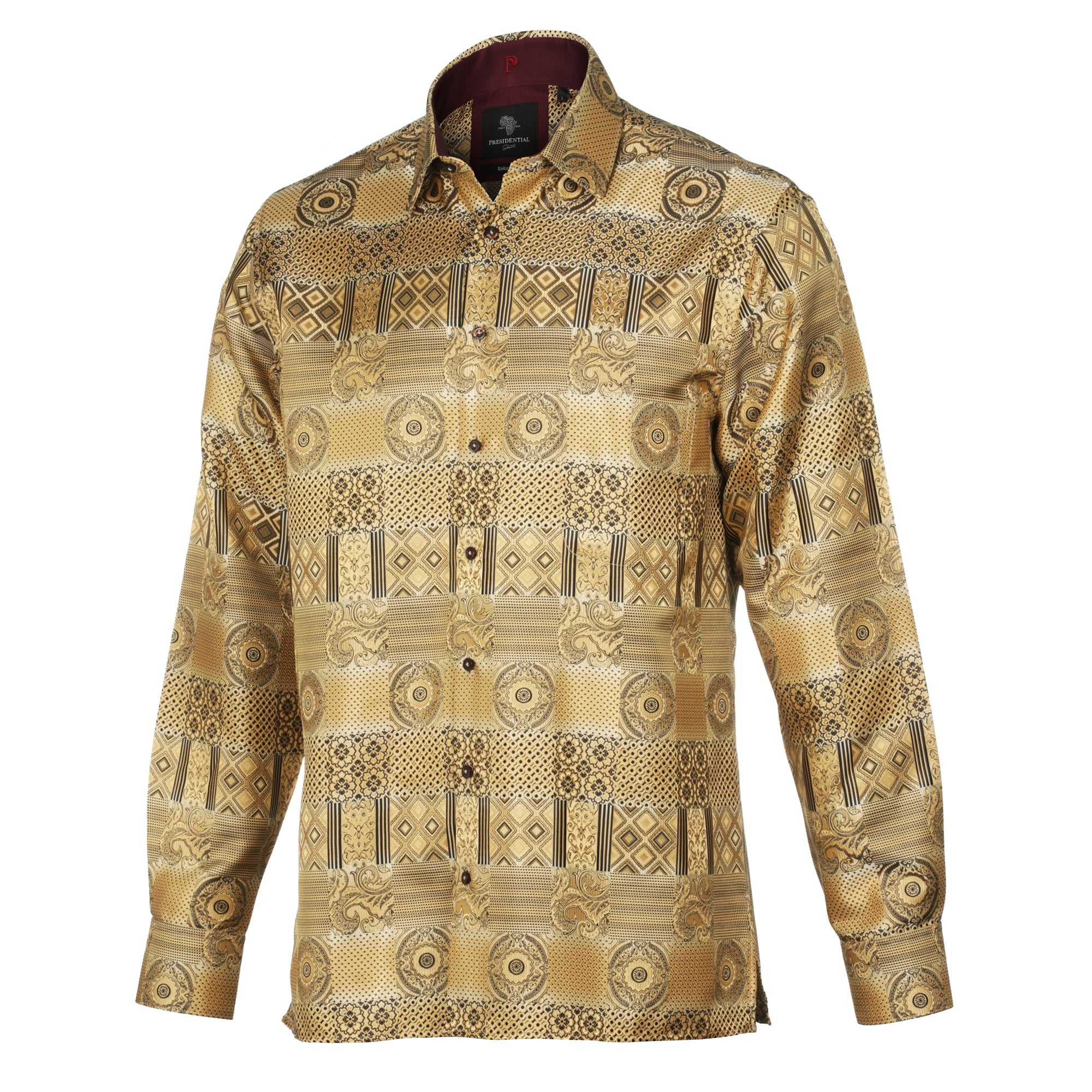 African Chess - Gold Men's Jacquard Woven Luxury Formal Shirt