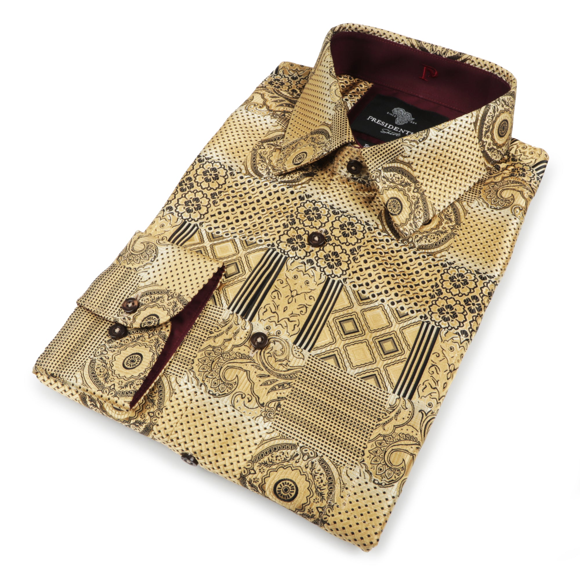 African Chess - Gold Men's Jacquard Woven Luxury Formal Shirt