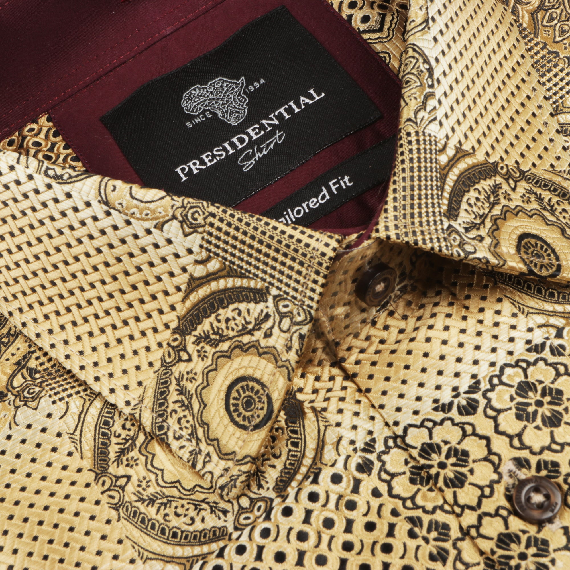 African Chess - Gold Men's Jacquard Woven Luxury Formal Shirt
