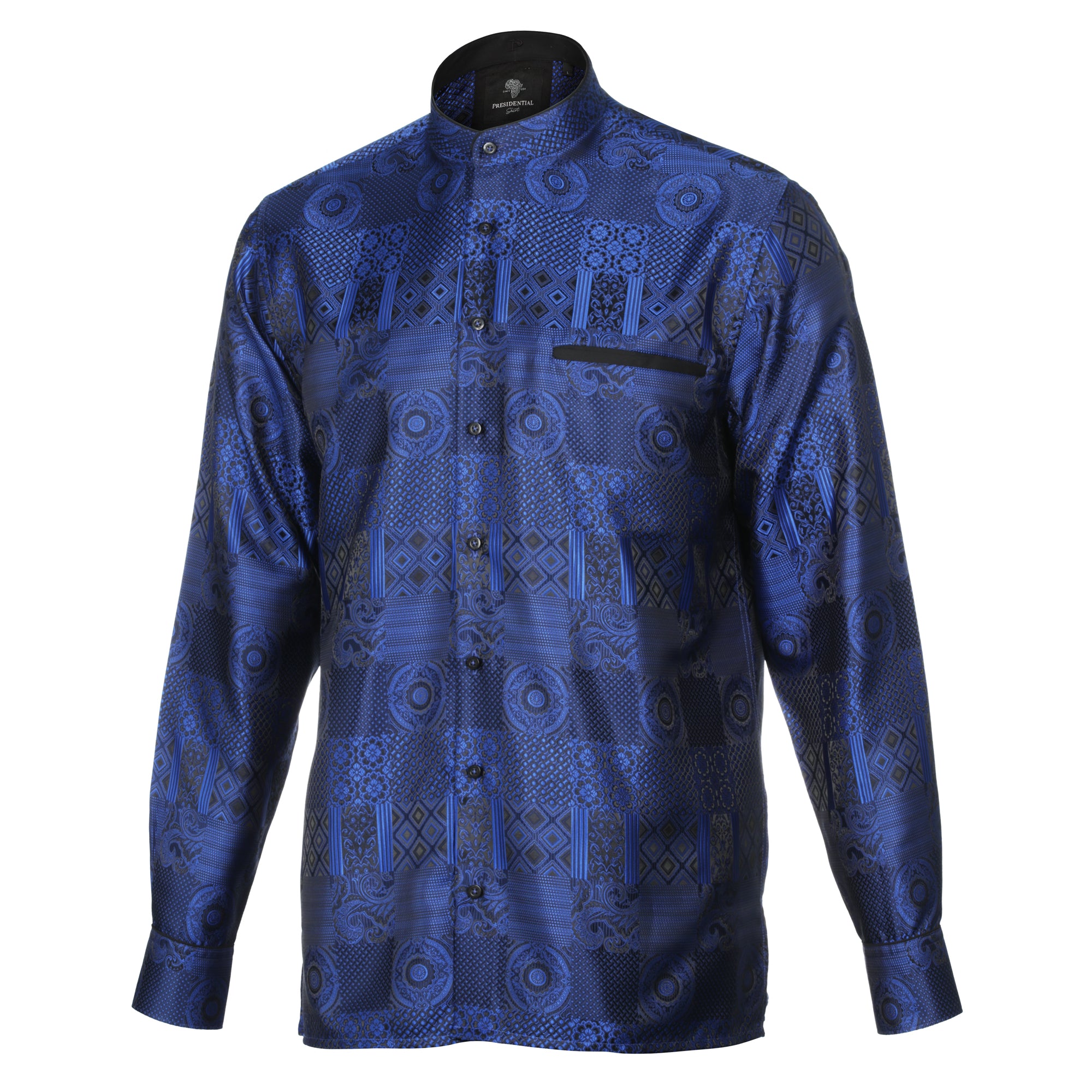 African Chess - Royal Blue Men's Jacquard Woven Luxury Formal Shirt