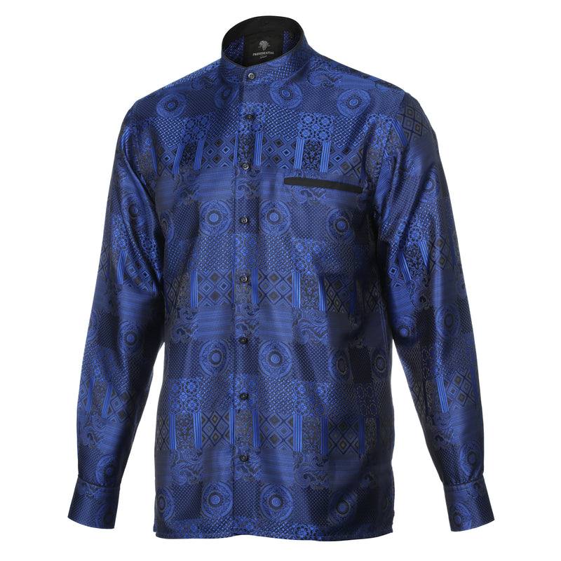 African Chess - Royal Blue Men's Jacquard Woven Luxury Formal Shirt