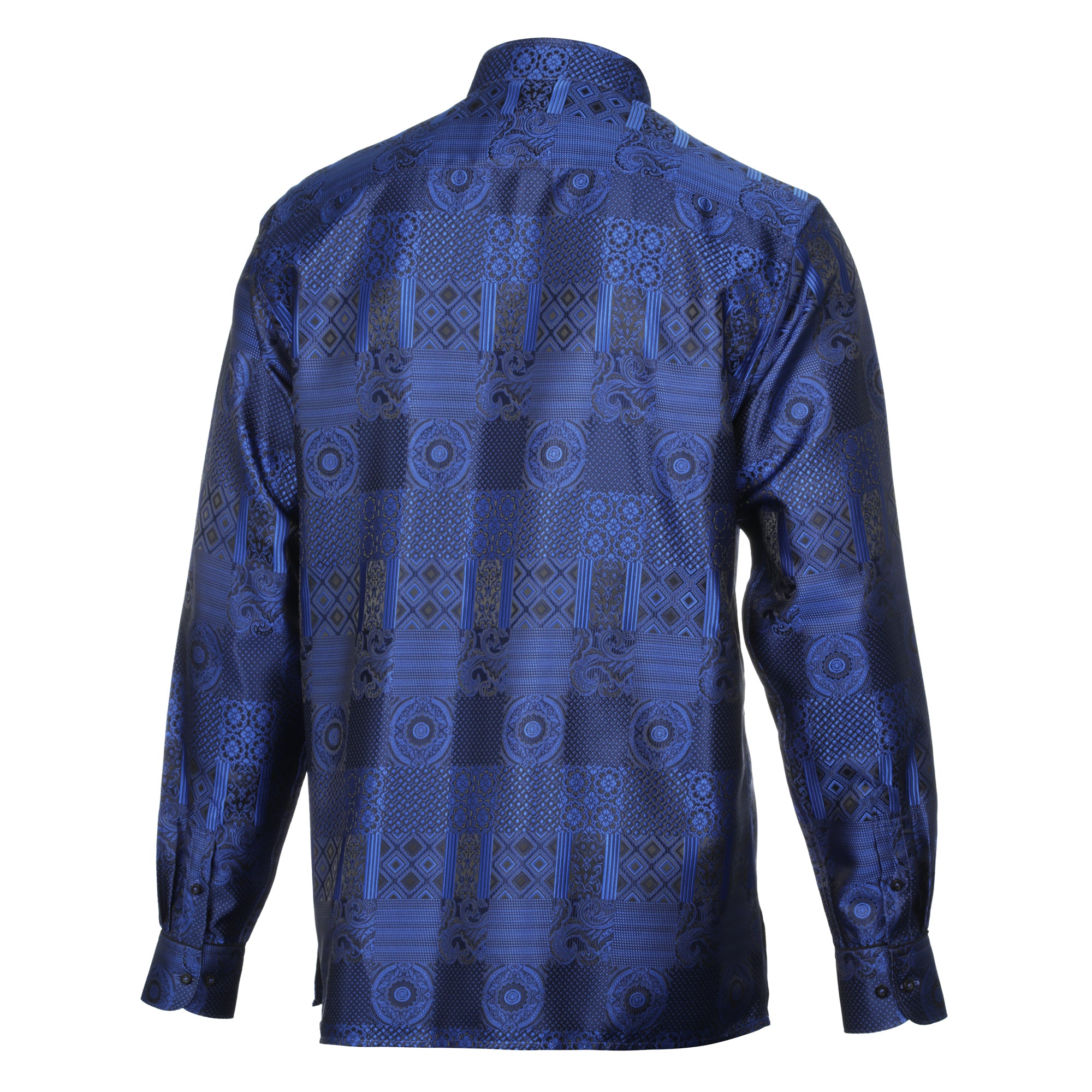 African Chess - Royal Blue Men's Jacquard Woven Luxury Formal Shirt