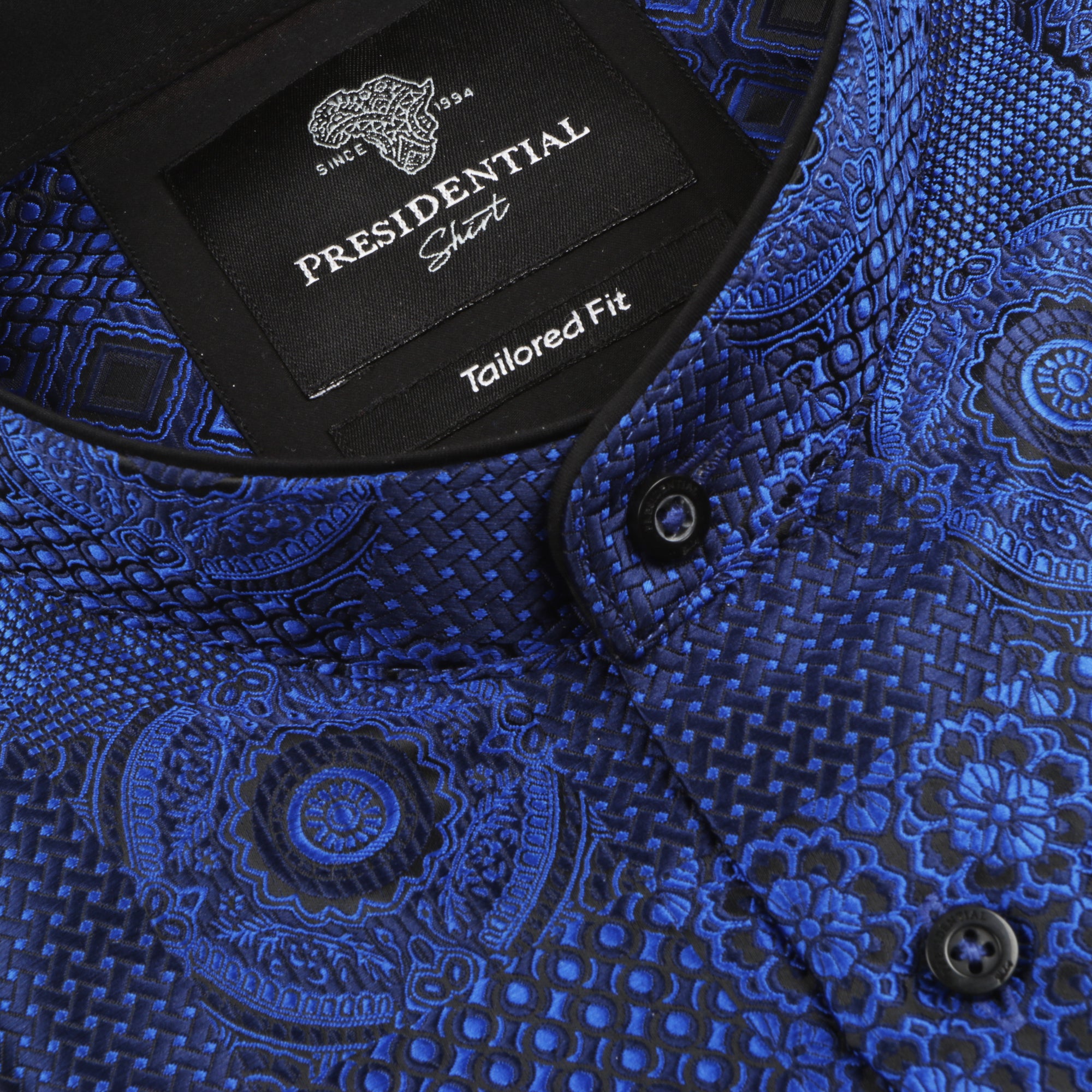 African Chess - Royal Blue Men's Jacquard Woven Luxury Formal Shirt