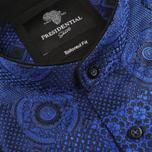 African Chess - Royal Blue Men's Jacquard Woven Luxury Formal Shirt