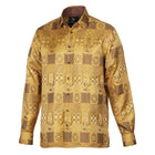 African Chess - Gold Brown Men's Jacquard Woven Luxury Formal Shirt