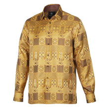 African Chess - Gold Brown Men's Jacquard Woven Luxury Formal Shirt