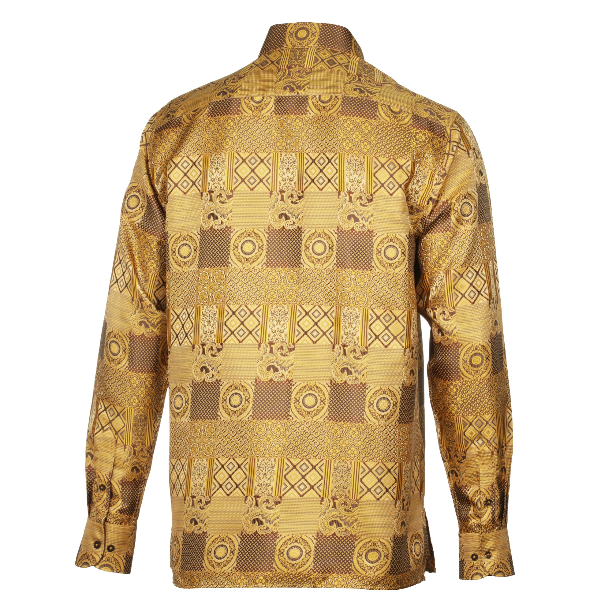 African Chess - Gold Brown Men's Jacquard Woven Luxury Formal Shirt
