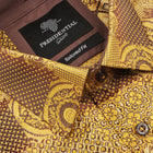 African Chess - Gold Brown Men's Jacquard Woven Luxury Formal Shirt