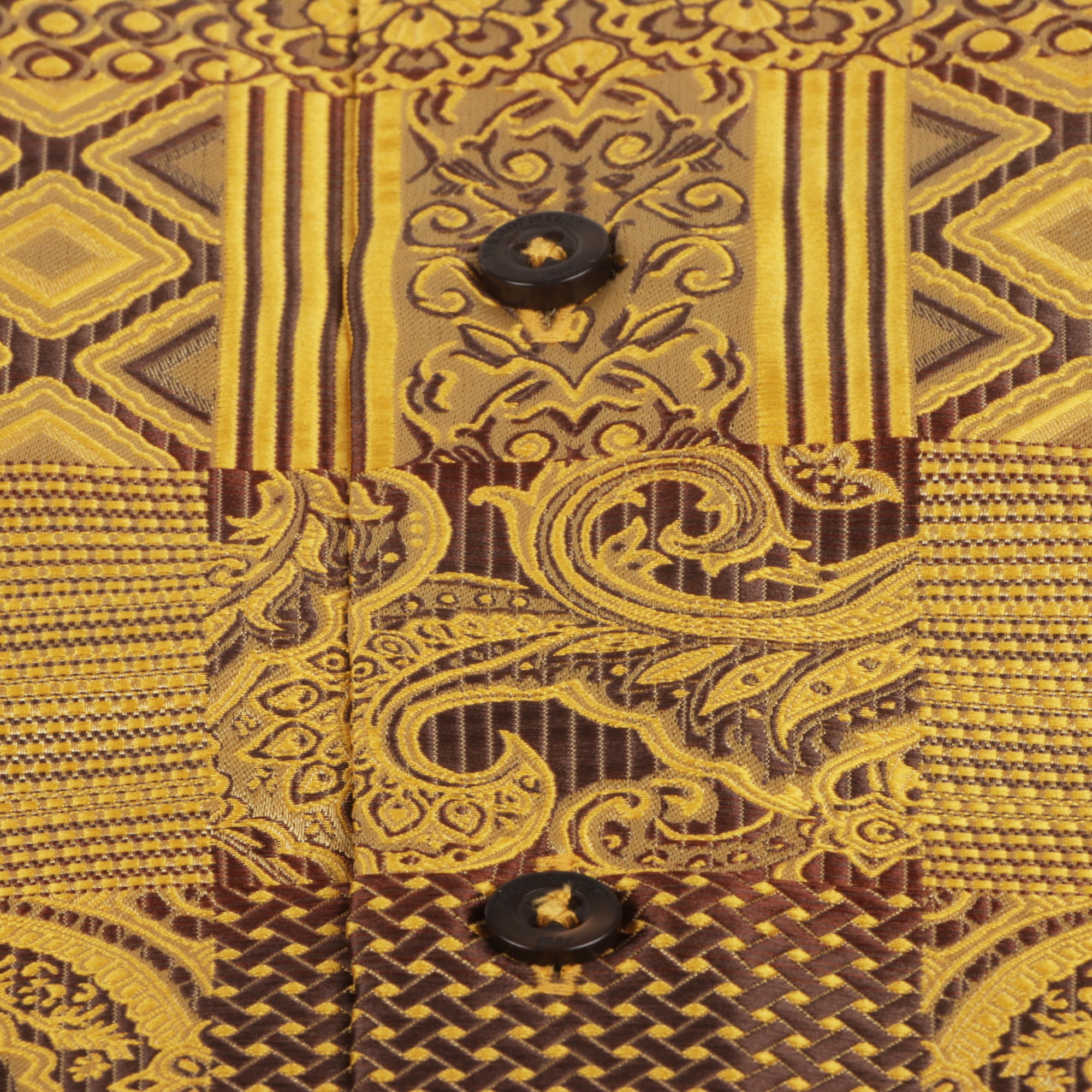 African Chess - Gold Brown Men's Jacquard Woven Luxury Formal Shirt