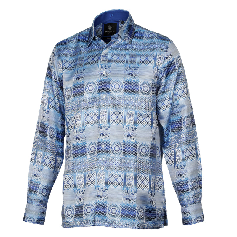 African Chess - Blue Men's Jacquard Woven Luxury Formal Shirt
