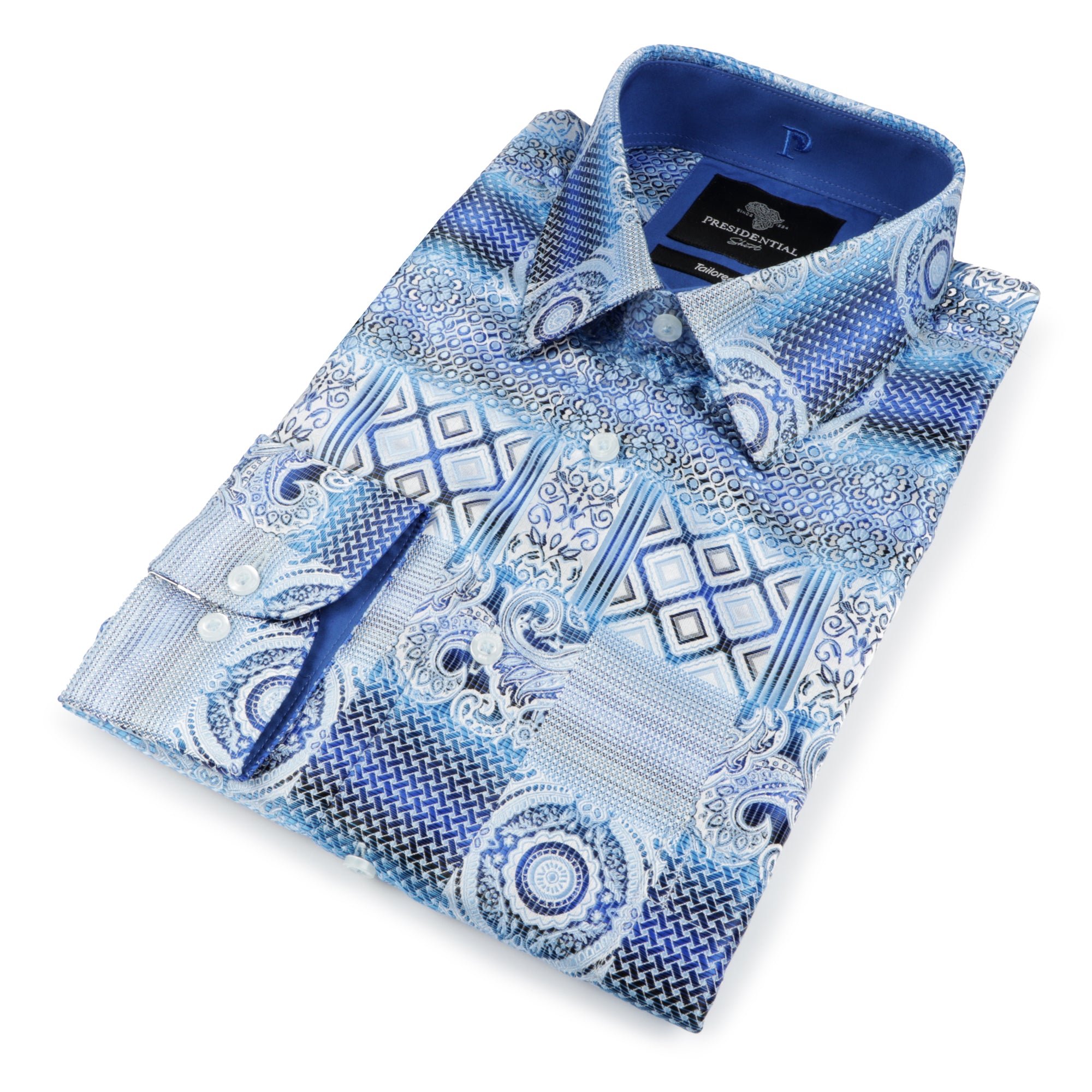 African Chess - Blue Men's Jacquard Woven Luxury Formal Shirt