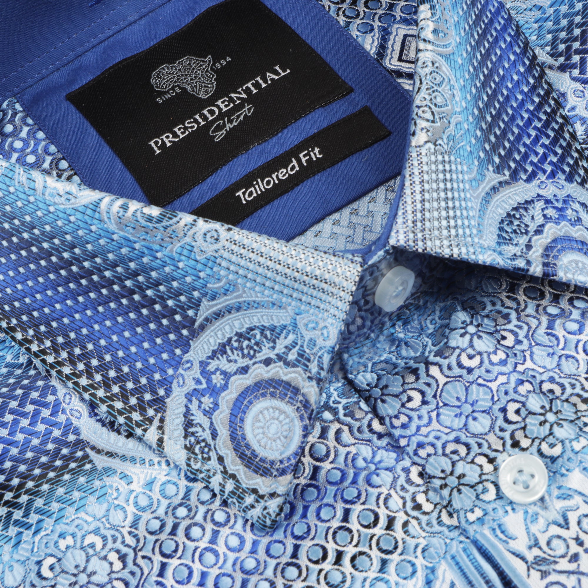 African Chess - Blue Men's Jacquard Woven Luxury Formal Shirt