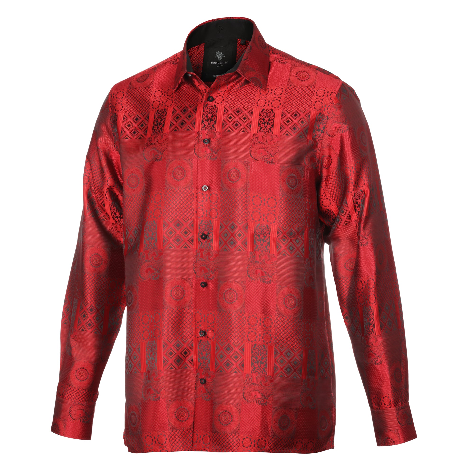 African Chess - Red Men's Jacquard Woven Luxury Formal Shirt