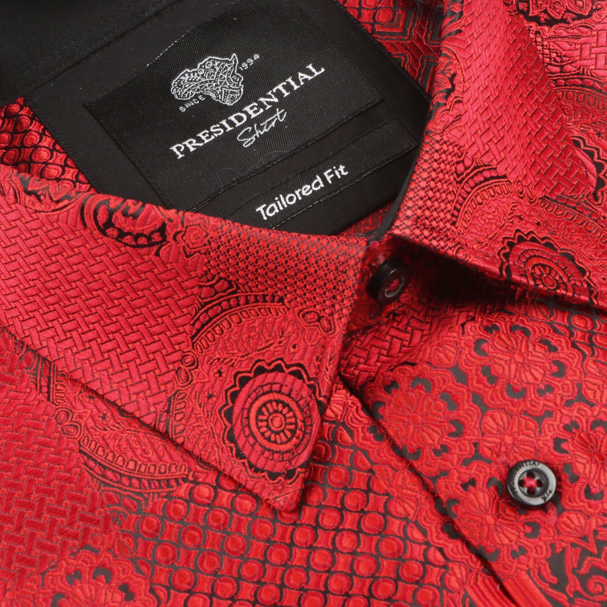 African Chess - Red Men's Jacquard Woven Luxury Formal Shirt