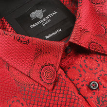African Chess - Red Men's Jacquard Woven Luxury Formal Shirt