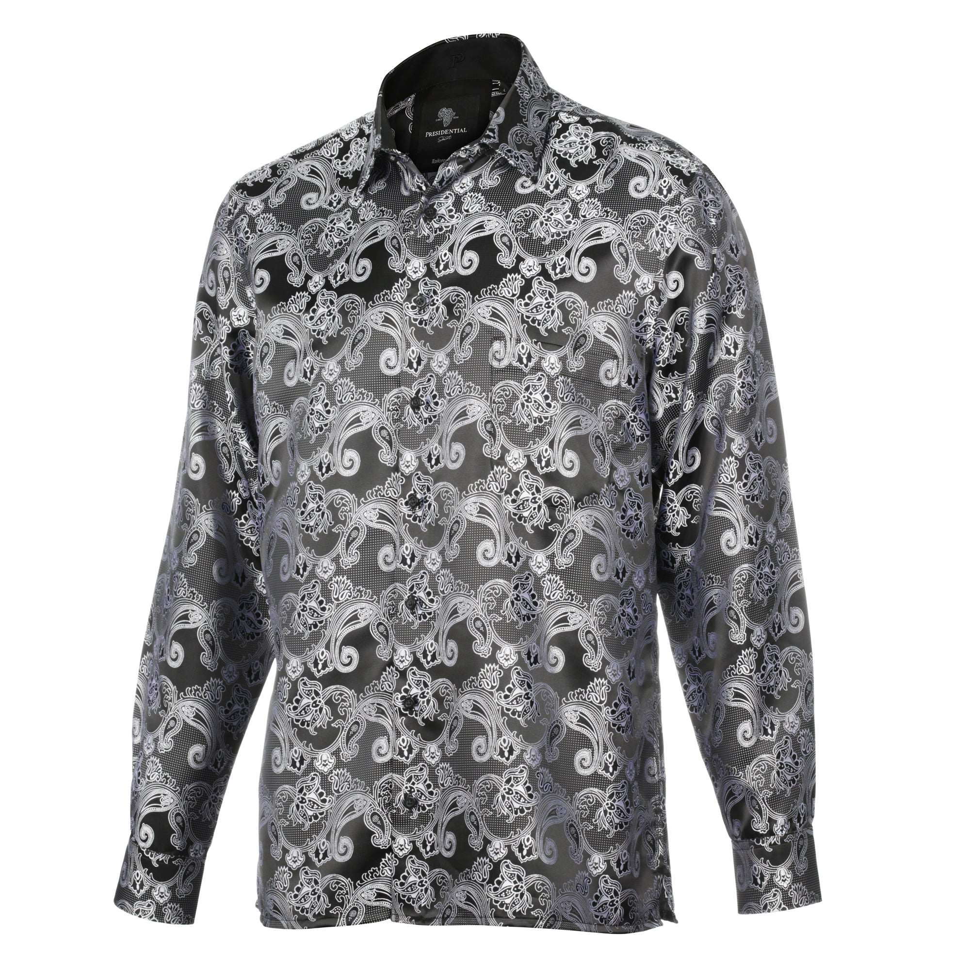 Lillian Wave - Black Men's Jacquard Satin Luxury Formal Shirt