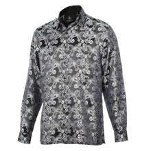 Lillian Wave - Black Men's Jacquard Satin Luxury Formal Shirt