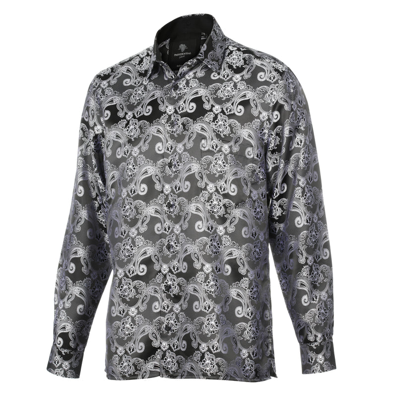 Lillian Wave - Black Men's Jacquard Satin Luxury Formal Shirt