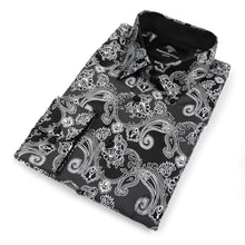 Lillian Wave - Black Men's Jacquard Satin Luxury Formal Shirt