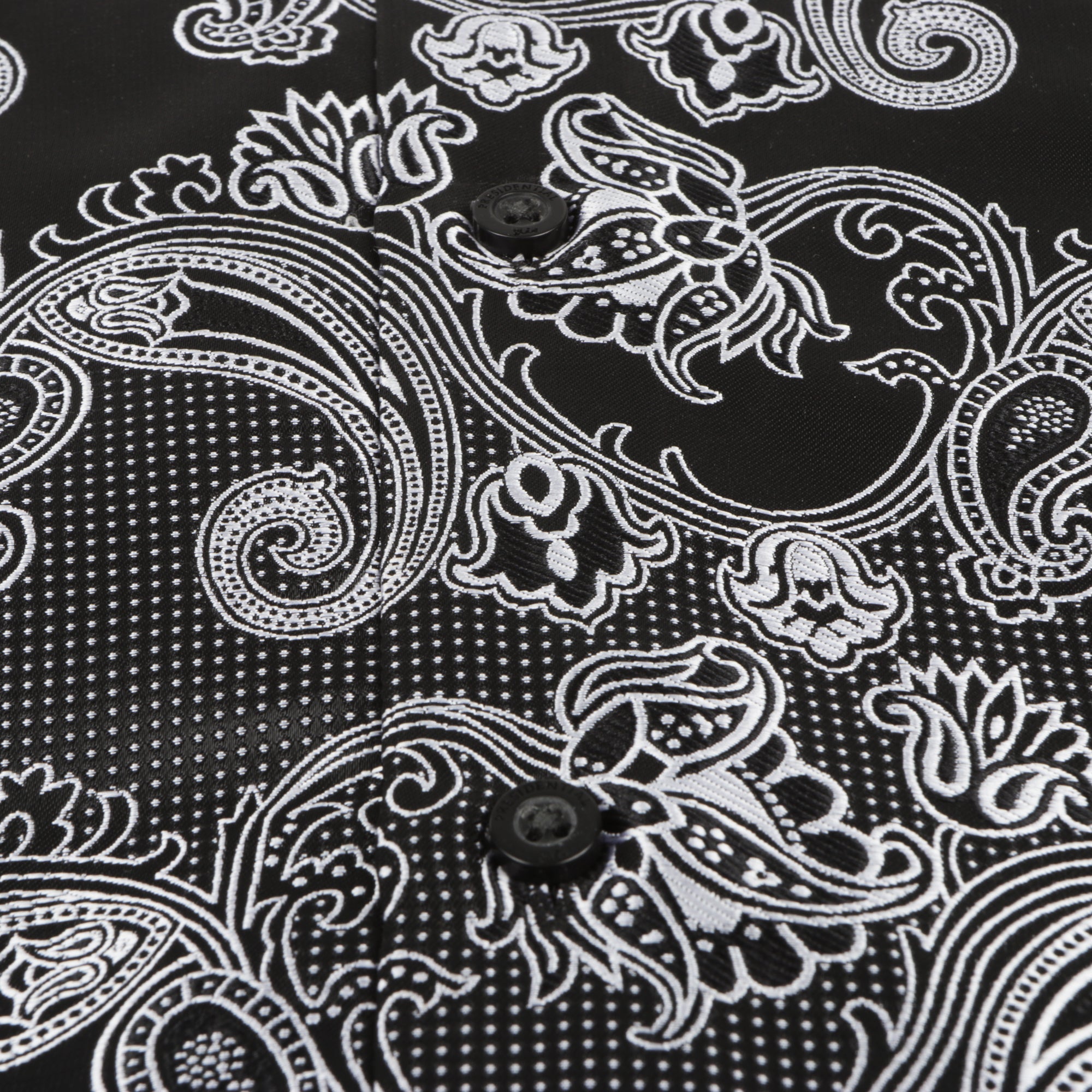 Lillian Wave - Black Men's Jacquard Satin Luxury Formal Shirt