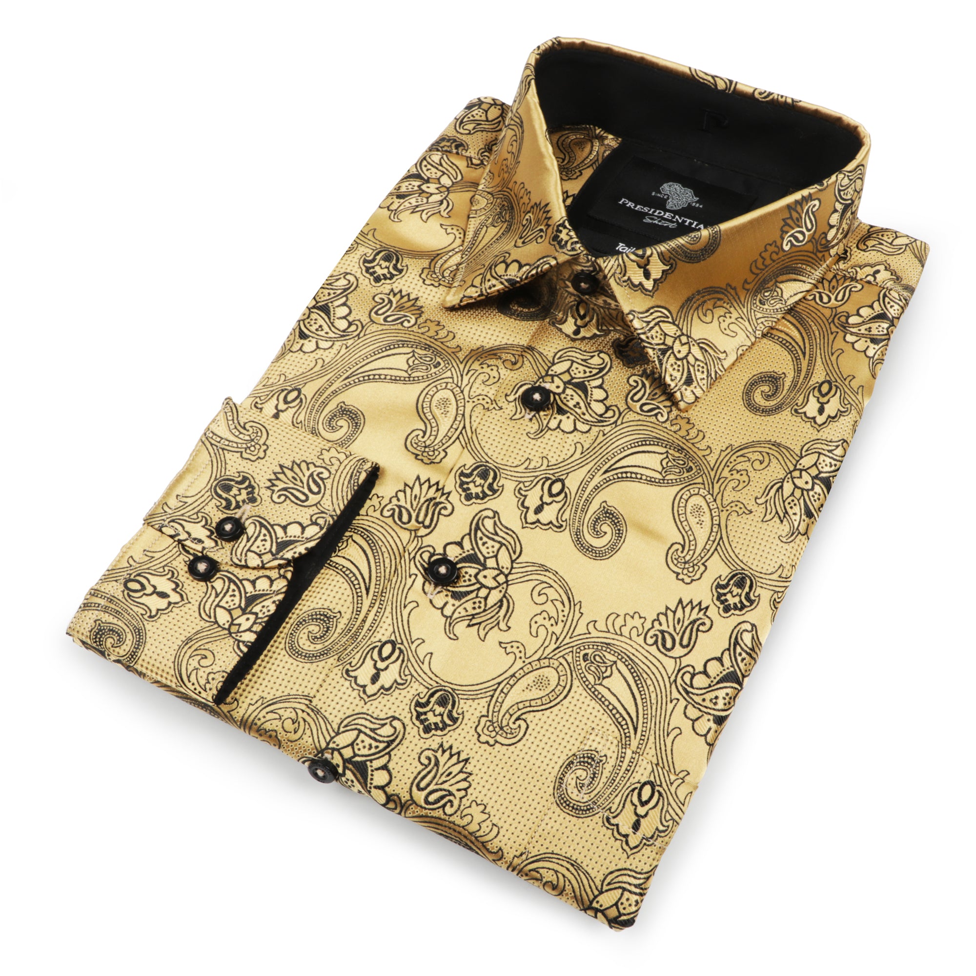 Lillian Wave - Gold Men's Jacquard Satin Luxury Formal Shirt