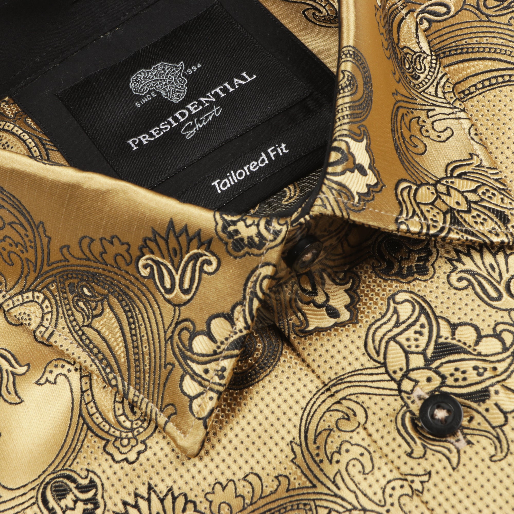 Lillian Wave - Gold Men's Jacquard Satin Luxury Formal Shirt