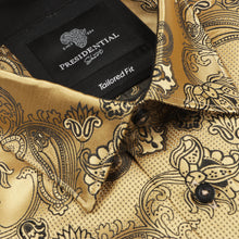Lillian Wave - Gold Men's Jacquard Satin Luxury Formal Shirt