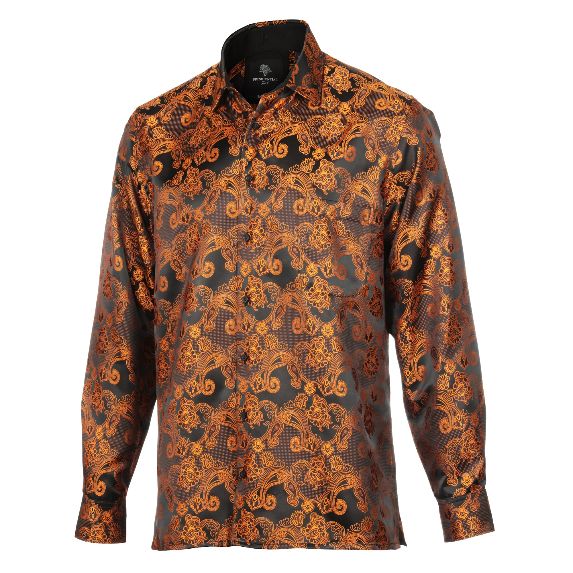 Lillian Wave - Burnt Orange Men's Jacquard Satin Luxury Formal Shirt