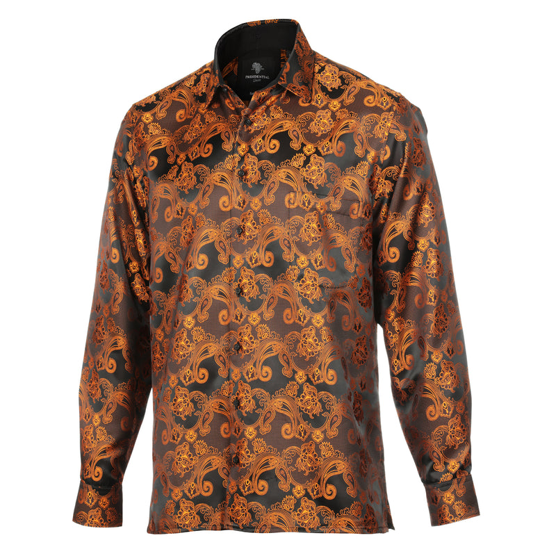 Lillian Wave - Burnt Orange Men's Jacquard Satin Luxury Formal Shirt