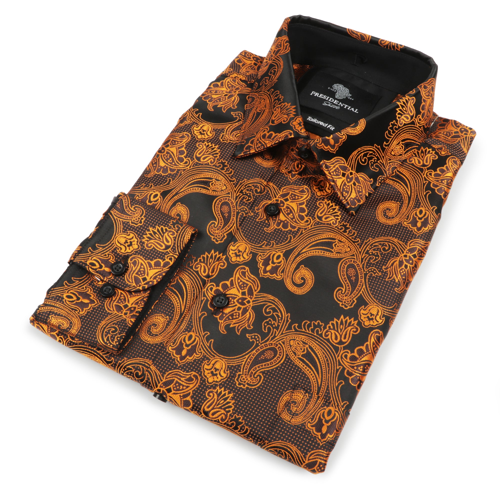Lillian Wave - Burnt Orange Men's Jacquard Satin Luxury Formal Shirt