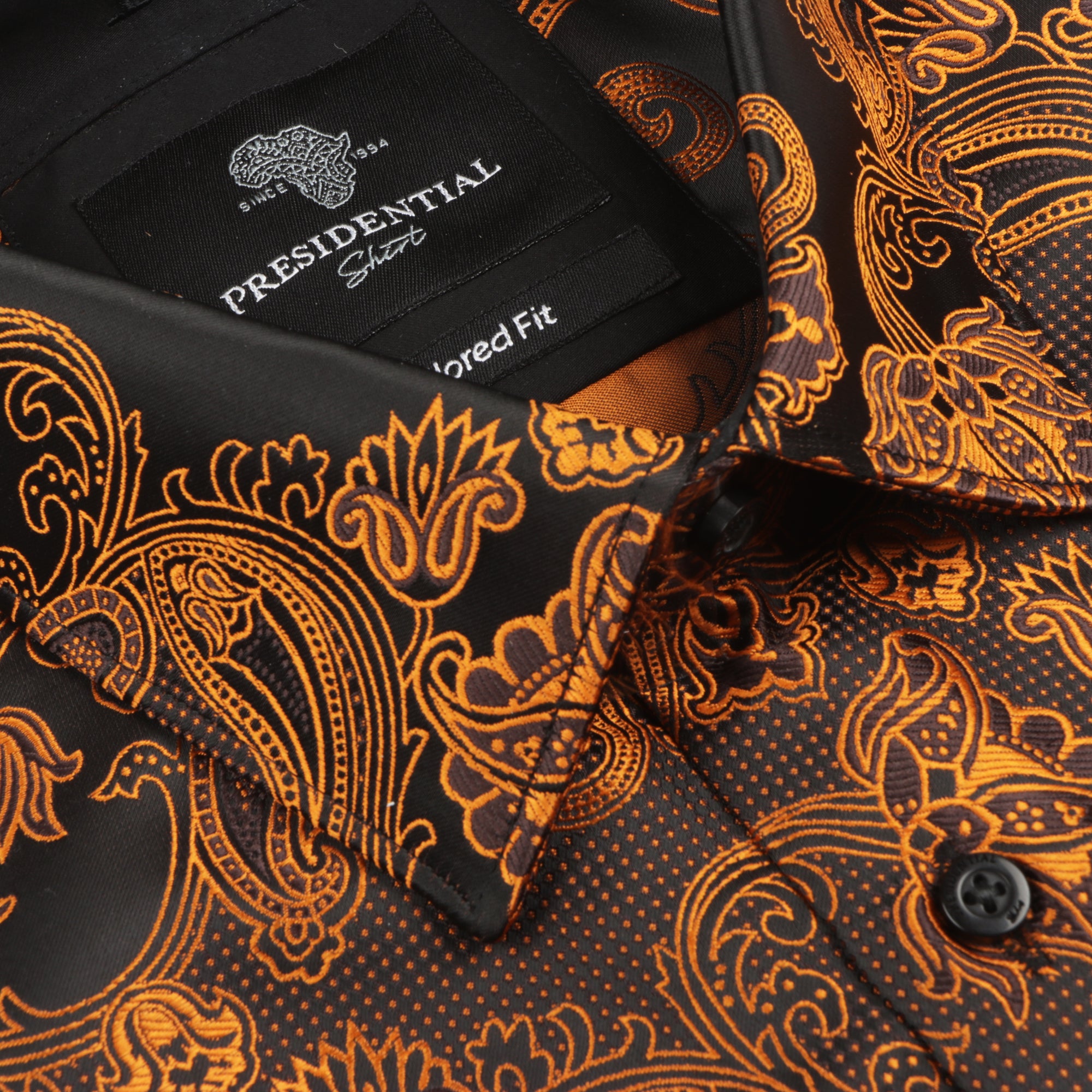 Lillian Wave - Burnt Orange Men's Jacquard Satin Luxury Formal Shirt
