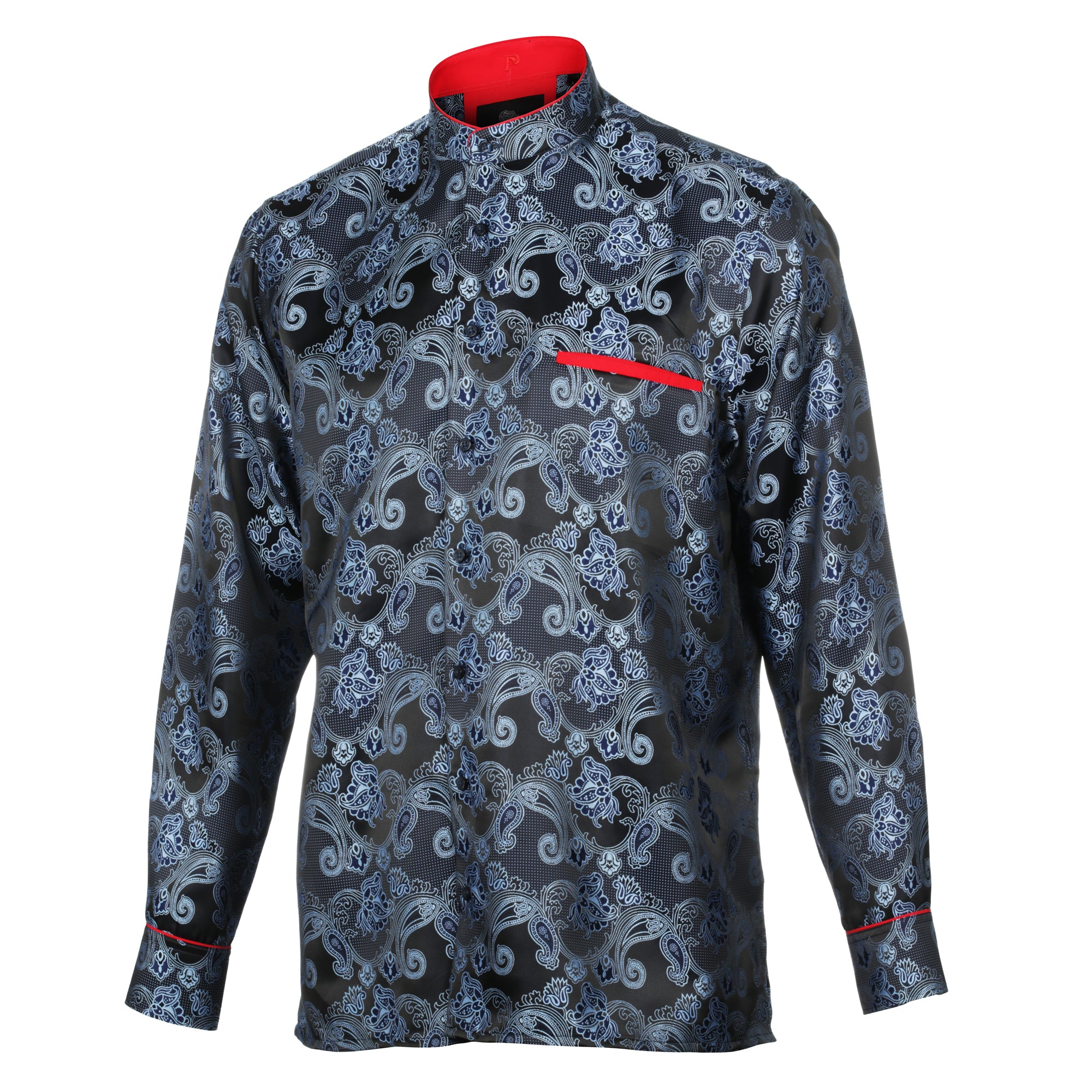 Lillian Wave - Navy Men's Jacquard Satin Luxury Formal Shirt