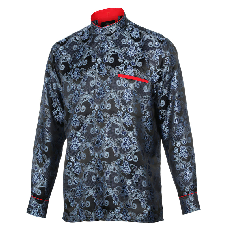 Lillian Wave - Navy Men's Jacquard Satin Luxury Formal Shirt