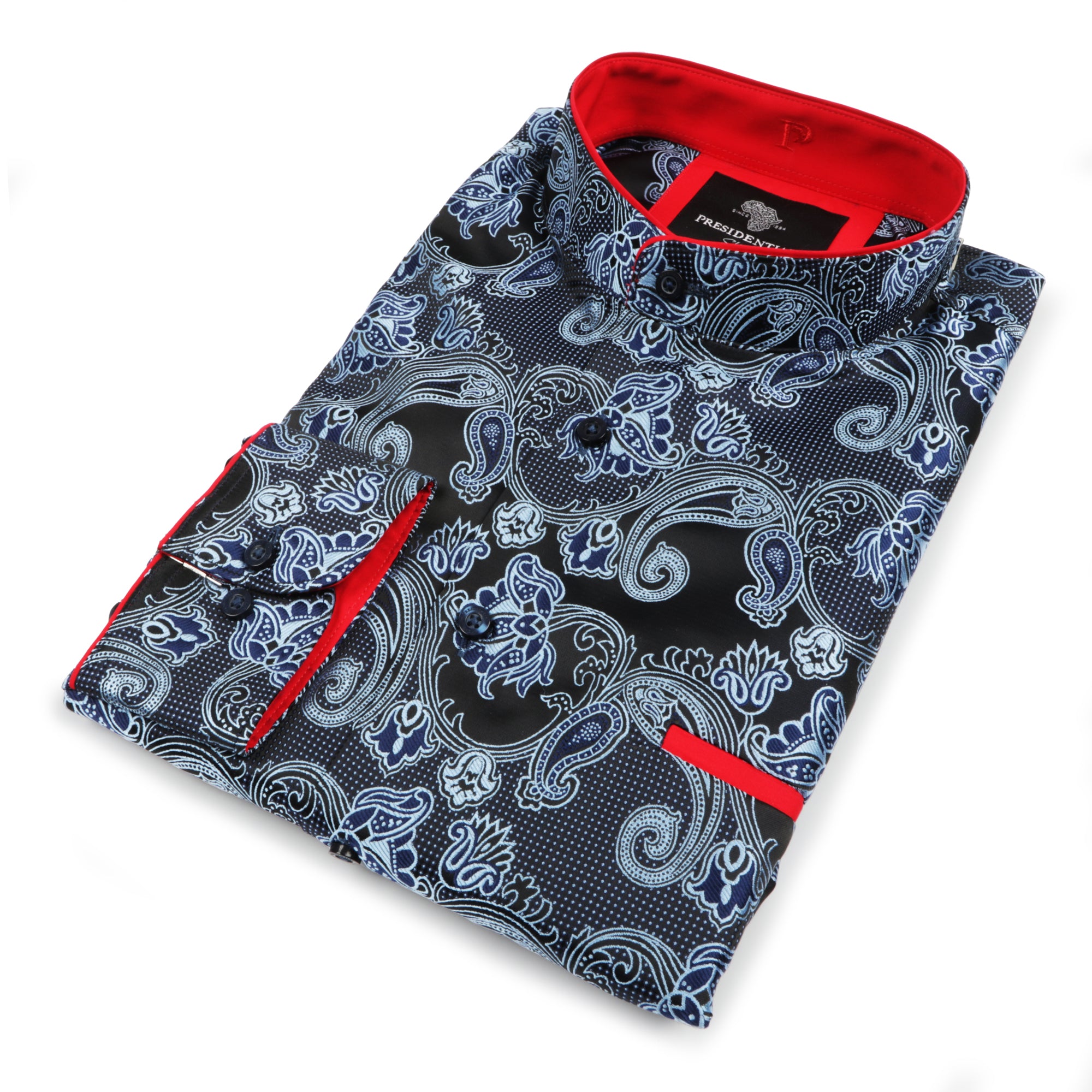 Lillian Wave - Navy Men's Jacquard Satin Luxury Formal Shirt
