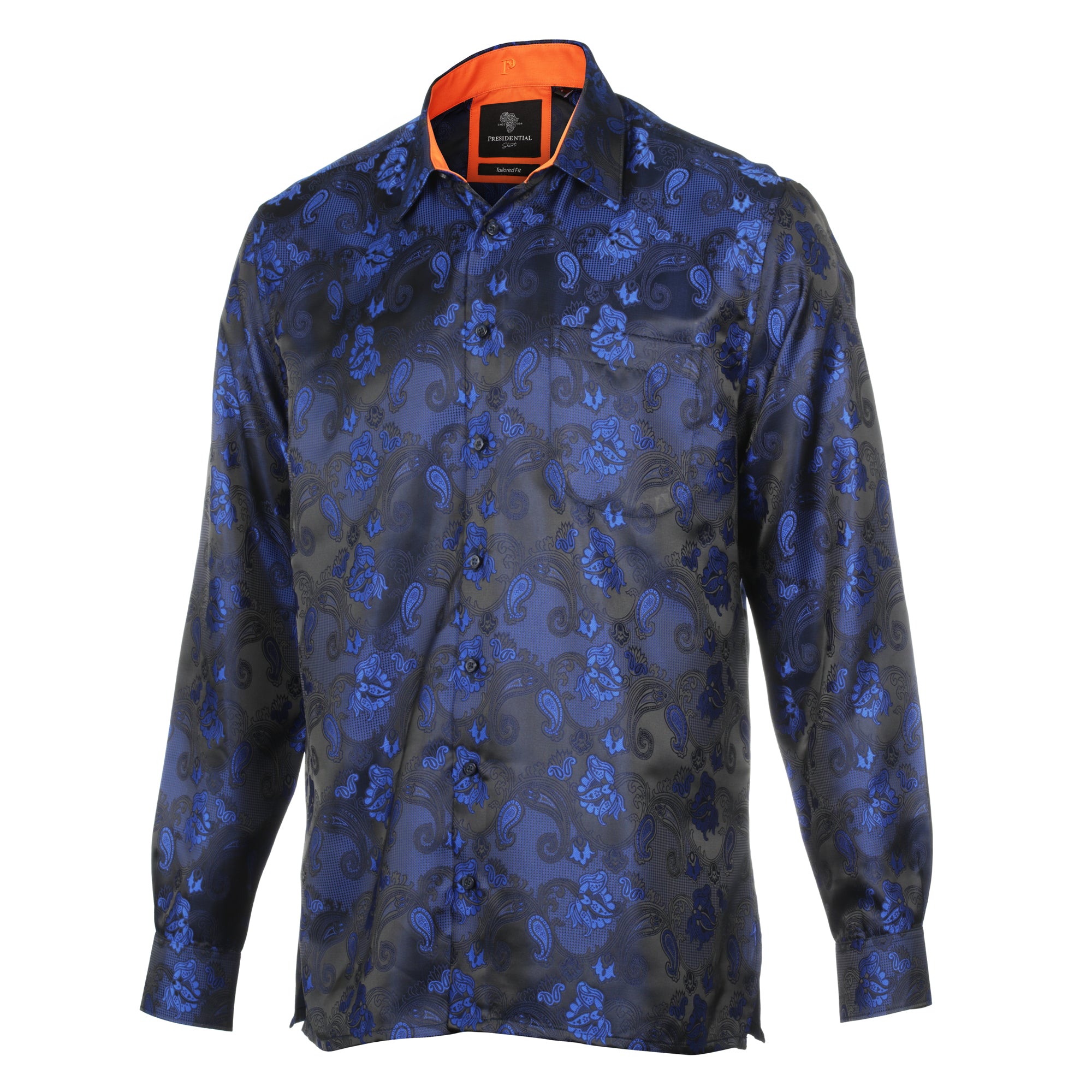 Lillian Wave - Royal Blue Men's Jacquard Satin Luxury Formal Shirt