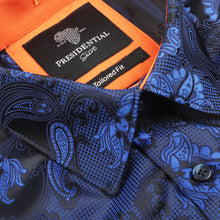 Lillian Wave - Royal Blue Men's Jacquard Satin Luxury Formal Shirt